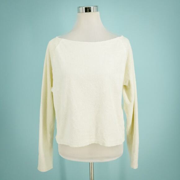 ATM Anthony Thomas Melillo Size Small S Ivory Terry Knit Scoop Crop Sweatshirt - Picture 1 of 7